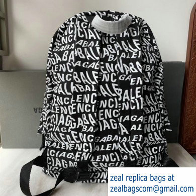 Balenciaga Nylon Explorer Large Backpack Bag All Over Logo Black/White