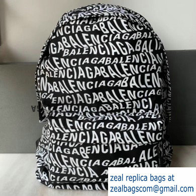 Balenciaga Nylon Explorer Large Backpack Bag All Over Logo Black/White