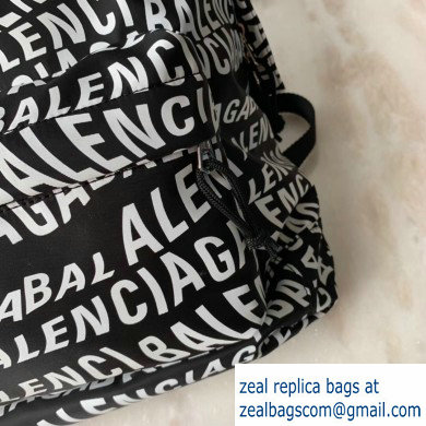 Balenciaga Nylon Explorer Large Backpack Bag All Over Logo Black/White