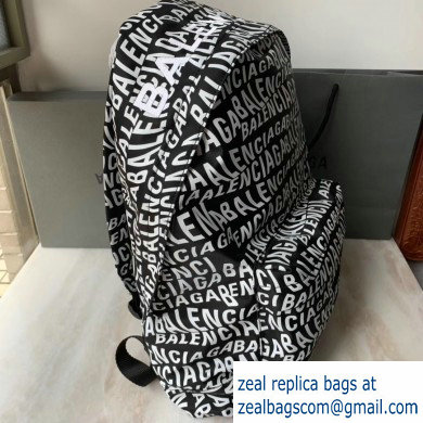 Balenciaga Nylon Explorer Large Backpack Bag All Over Logo Black/White - Click Image to Close