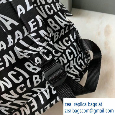 Balenciaga Nylon Explorer Large Backpack Bag All Over Logo Black/White