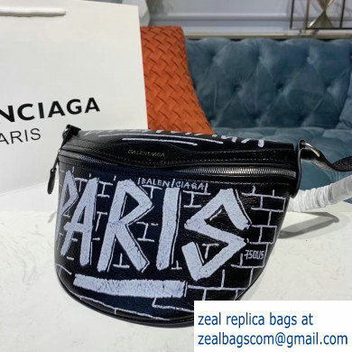 Balenciaga Souvenirs XXS Belt Pack Bag Graffiti Paris Black/White - Click Image to Close