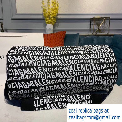 Balenciaga Wheel Gym Duffle Travel Bag All Over Logo Black/White - Click Image to Close