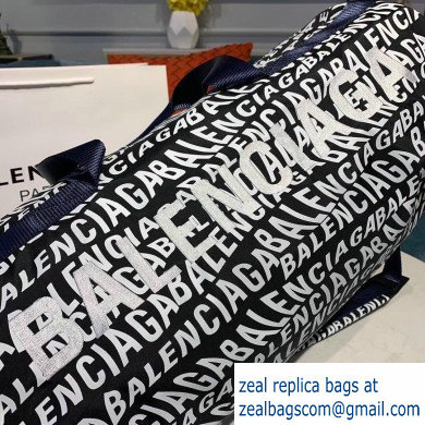 Balenciaga Wheel Gym Duffle Travel Bag All Over Logo Black/White