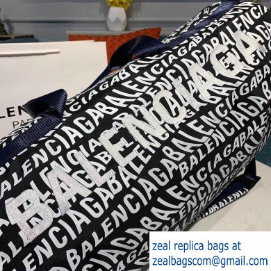 Balenciaga Wheel Gym Duffle Travel Bag All Over Logo Black/White - Click Image to Close