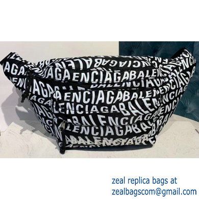 Balenciaga Wheel Logo Nylon Belt Pack Bag All Over Logo Black/White