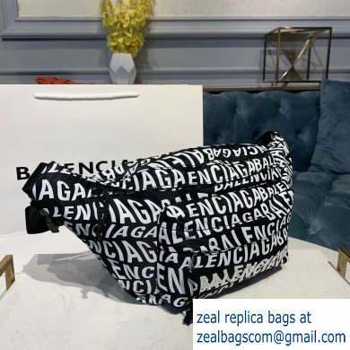 Balenciaga Wheel Logo Nylon Belt Pack Bag All Over Logo Black/White - Click Image to Close