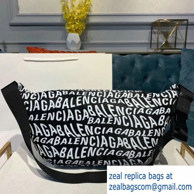 Balenciaga Wheel Logo Nylon Belt Pack Bag All Over Logo Black/White - Click Image to Close