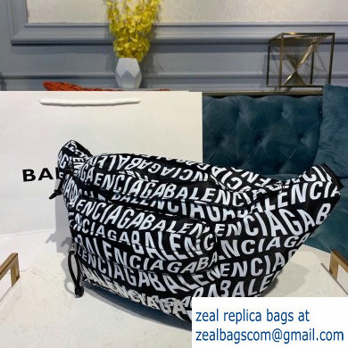 Balenciaga Wheel Logo Nylon Belt Pack Bag All Over Logo Black/White - Click Image to Close