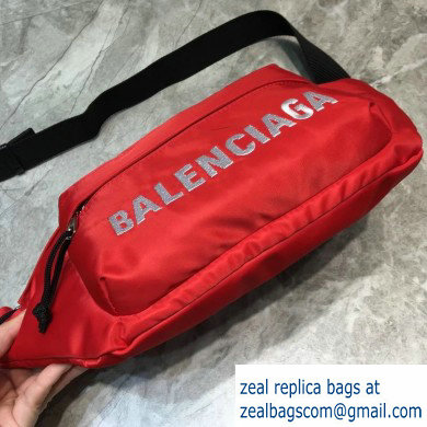 Balenciaga Wheel Logo Nylon Belt Pack Bag Red - Click Image to Close