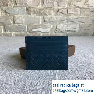 Bottega Veneta Card Case In Intrecciato Weave Blue