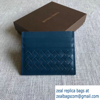Bottega Veneta Card Case In Intrecciato Weave Blue