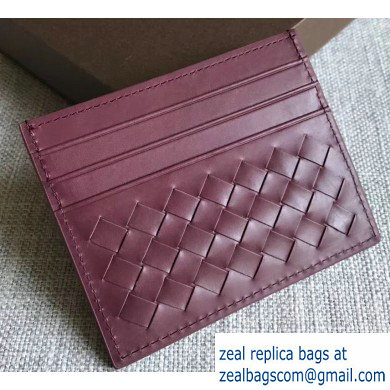 Bottega Veneta Card Case In Intrecciato Weave Burgundy