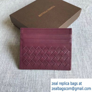 Bottega Veneta Card Case In Intrecciato Weave Burgundy