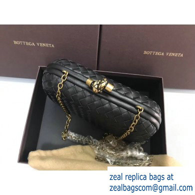 Bottega Veneta Intrecciato Bronze Chain Knot Clutch Bag Black