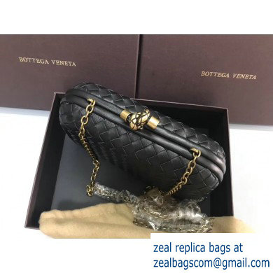 Bottega Veneta Intrecciato Bronze Chain Knot Clutch Bag Black - Click Image to Close