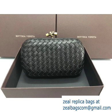 Bottega Veneta Intrecciato Bronze Chain Knot Clutch Bag Black