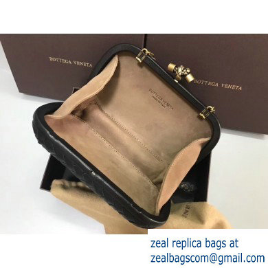 Bottega Veneta Intrecciato Bronze Chain Knot Clutch Bag Black