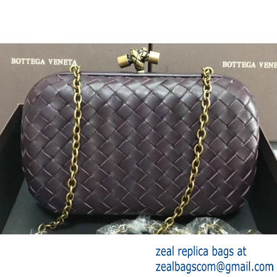 Bottega Veneta Intrecciato Bronze Chain Knot Clutch Bag Dark Purple