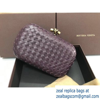Bottega Veneta Intrecciato Bronze Chain Knot Clutch Bag Dark Purple