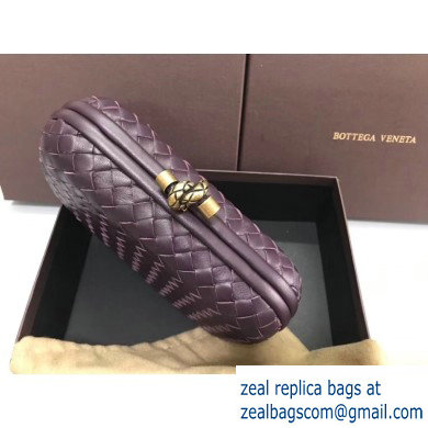 Bottega Veneta Intrecciato Bronze Chain Knot Clutch Bag Dark Purple