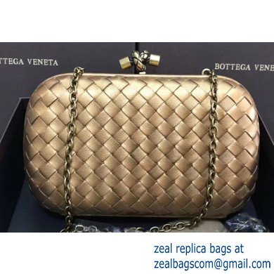 Bottega Veneta Intrecciato Bronze Chain Knot Clutch Bag Gold