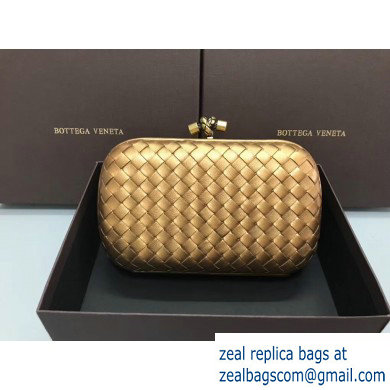 Bottega Veneta Intrecciato Bronze Chain Knot Clutch Bag Gold