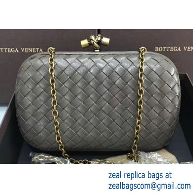 Bottega Veneta Intrecciato Bronze Chain Knot Clutch Bag Gray