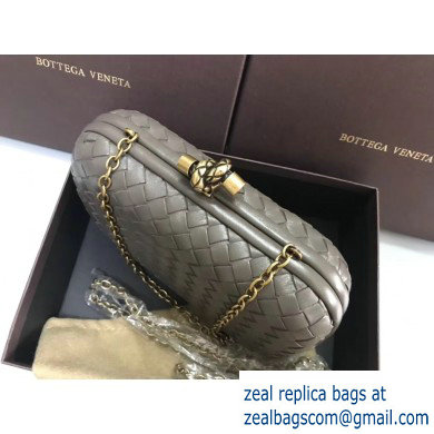 Bottega Veneta Intrecciato Bronze Chain Knot Clutch Bag Gray - Click Image to Close