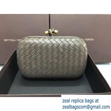 Bottega Veneta Intrecciato Bronze Chain Knot Clutch Bag Gray