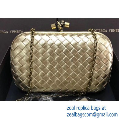 Bottega Veneta Intrecciato Bronze Chain Knot Clutch Bag Light Gold