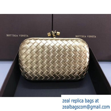 Bottega Veneta Intrecciato Bronze Chain Knot Clutch Bag Light Gold