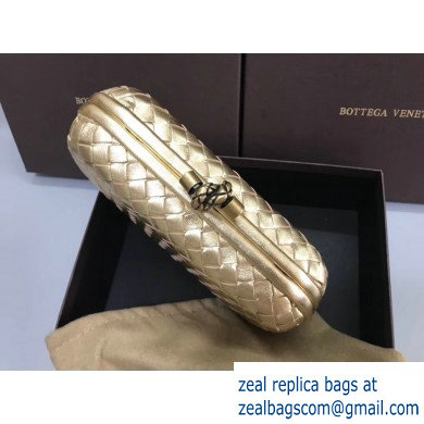 Bottega Veneta Intrecciato Bronze Chain Knot Clutch Bag Light Gold