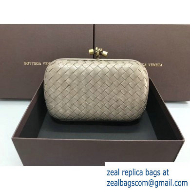 Bottega Veneta Intrecciato Bronze Chain Knot Clutch Bag Light Gray