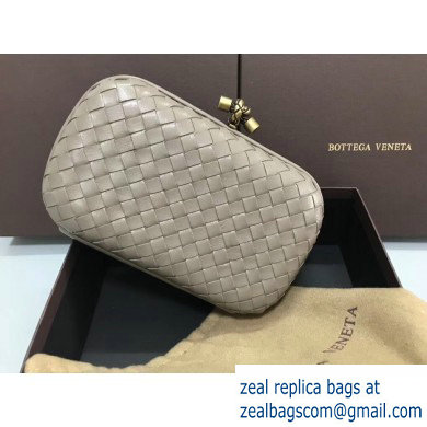 Bottega Veneta Intrecciato Bronze Chain Knot Clutch Bag Light Gray