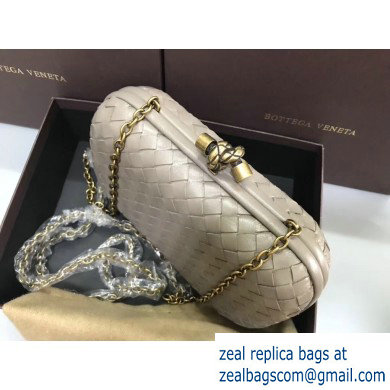 Bottega Veneta Intrecciato Bronze Chain Knot Clutch Bag Light Gray