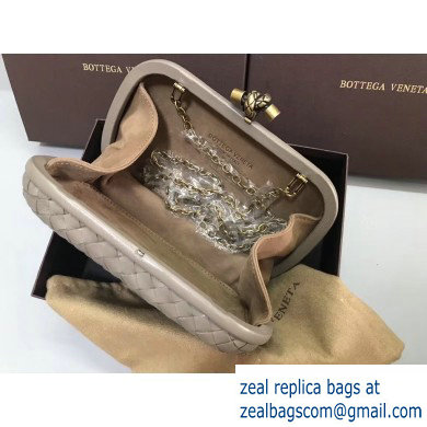 Bottega Veneta Intrecciato Bronze Chain Knot Clutch Bag Light Gray