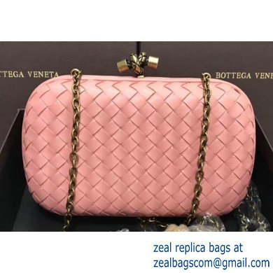 Bottega Veneta Intrecciato Bronze Chain Knot Clutch Bag Pink - Click Image to Close