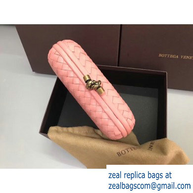 Bottega Veneta Intrecciato Bronze Chain Knot Clutch Bag Pink