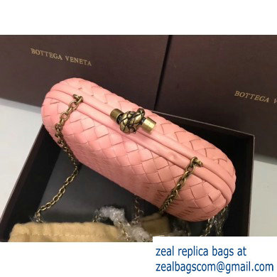 Bottega Veneta Intrecciato Bronze Chain Knot Clutch Bag Pink - Click Image to Close