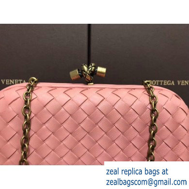 Bottega Veneta Intrecciato Bronze Chain Knot Clutch Bag Pink - Click Image to Close