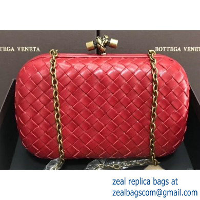 Bottega Veneta Intrecciato Bronze Chain Knot Clutch Bag Red - Click Image to Close