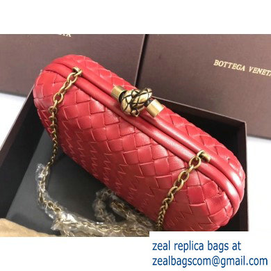 Bottega Veneta Intrecciato Bronze Chain Knot Clutch Bag Red - Click Image to Close