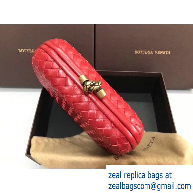 Bottega Veneta Intrecciato Bronze Chain Knot Clutch Bag Red - Click Image to Close