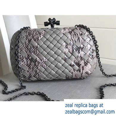 Bottega Veneta Intrecciato Chain Knot Clutch Bag Python Gray