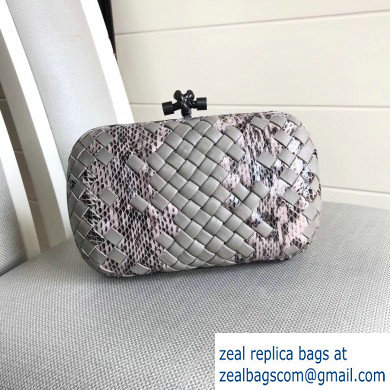 Bottega Veneta Intrecciato Chain Knot Clutch Bag Python Gray