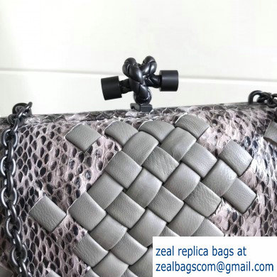 Bottega Veneta Intrecciato Chain Knot Clutch Bag Python Gray