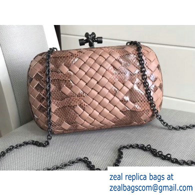 Bottega Veneta Intrecciato Chain Knot Clutch Bag Python Nude Pink