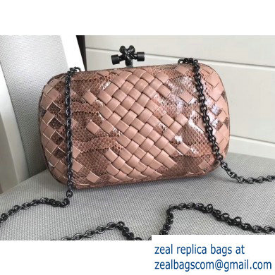 Bottega Veneta Intrecciato Chain Knot Clutch Bag Python Nude Pink - Click Image to Close