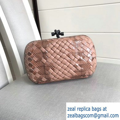 Bottega Veneta Intrecciato Chain Knot Clutch Bag Python Nude Pink - Click Image to Close